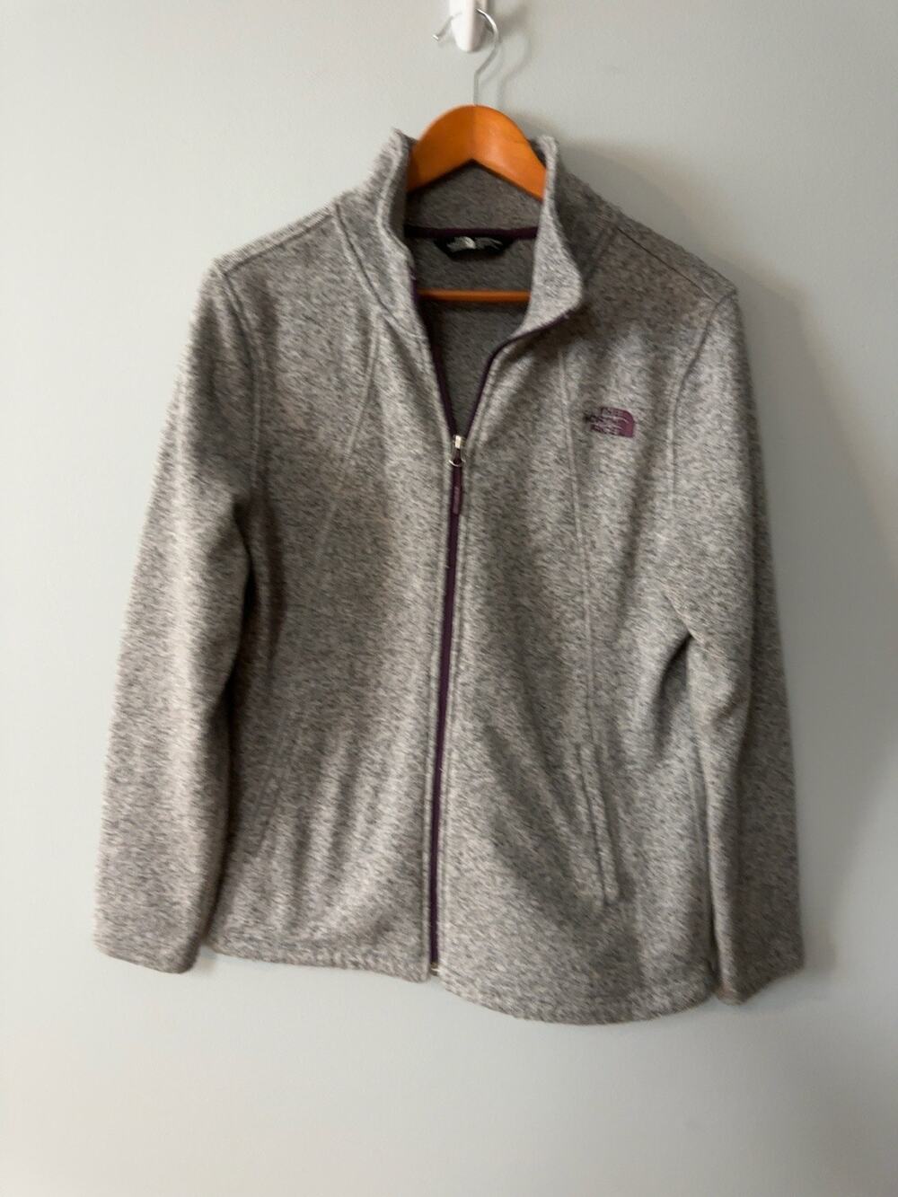 The North Face Womens Large Gray Sweater Fleece Jacket Full Zip Heather Knit